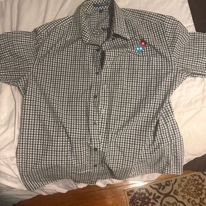 Port Authority Gray and White Checked Button-Down Shirt